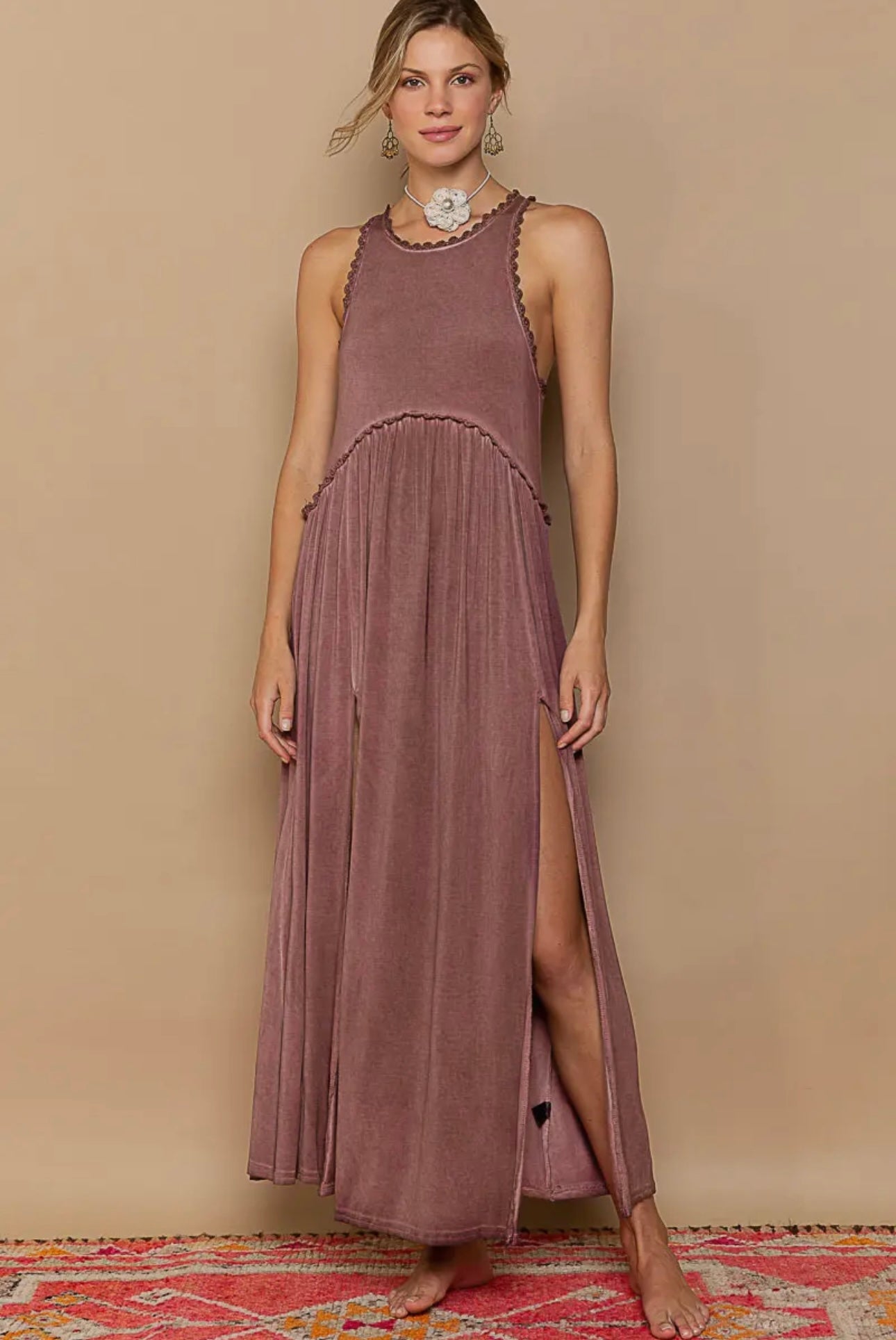 Racerback Slit Knit Maxidress