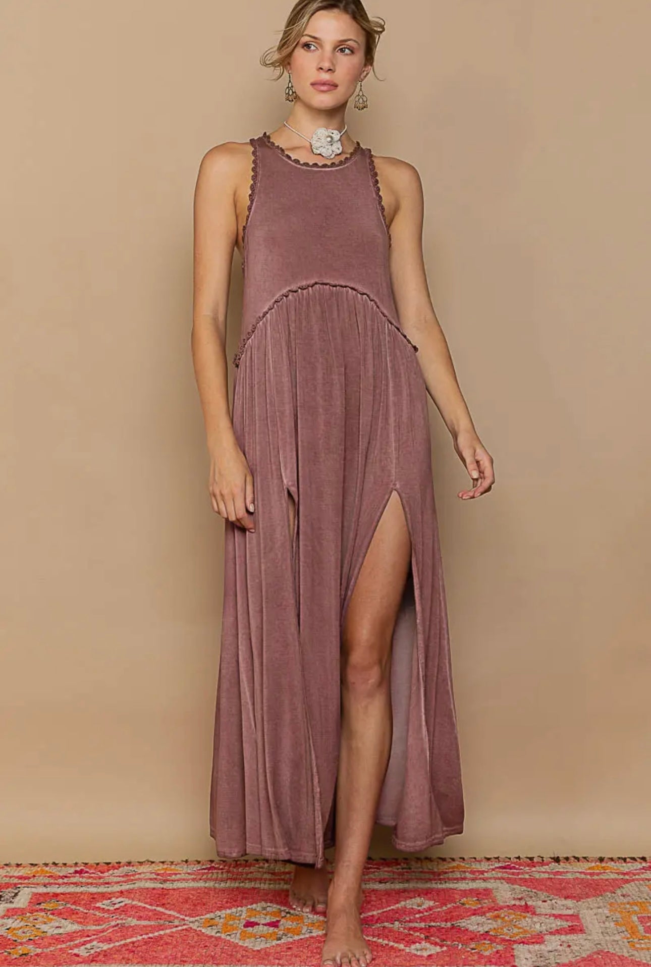 Racerback Slit Knit Maxidress