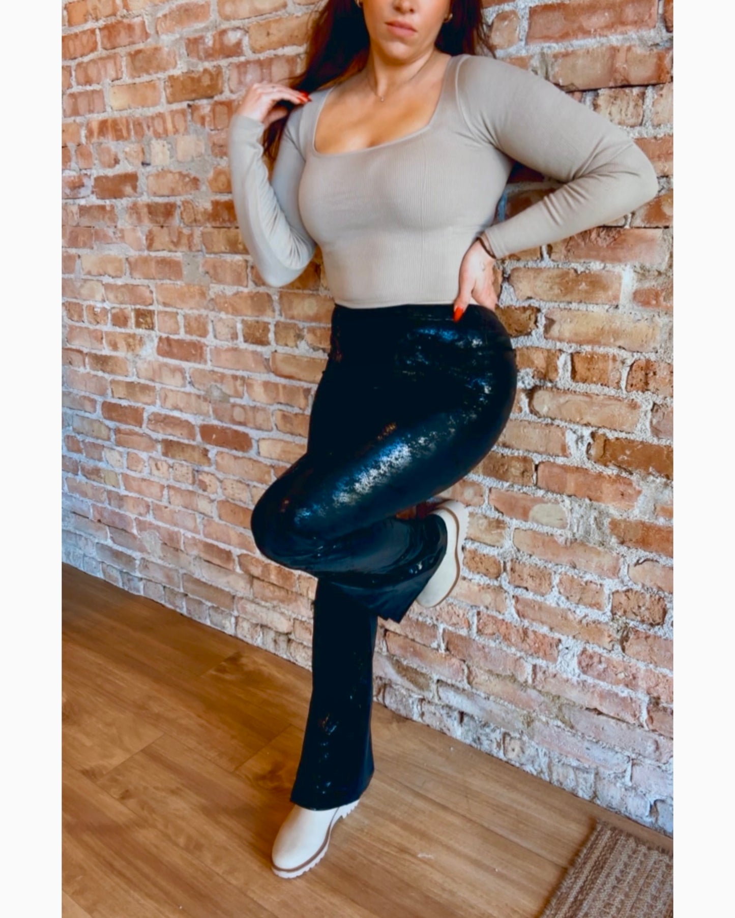 Faux Leather Split Leggings