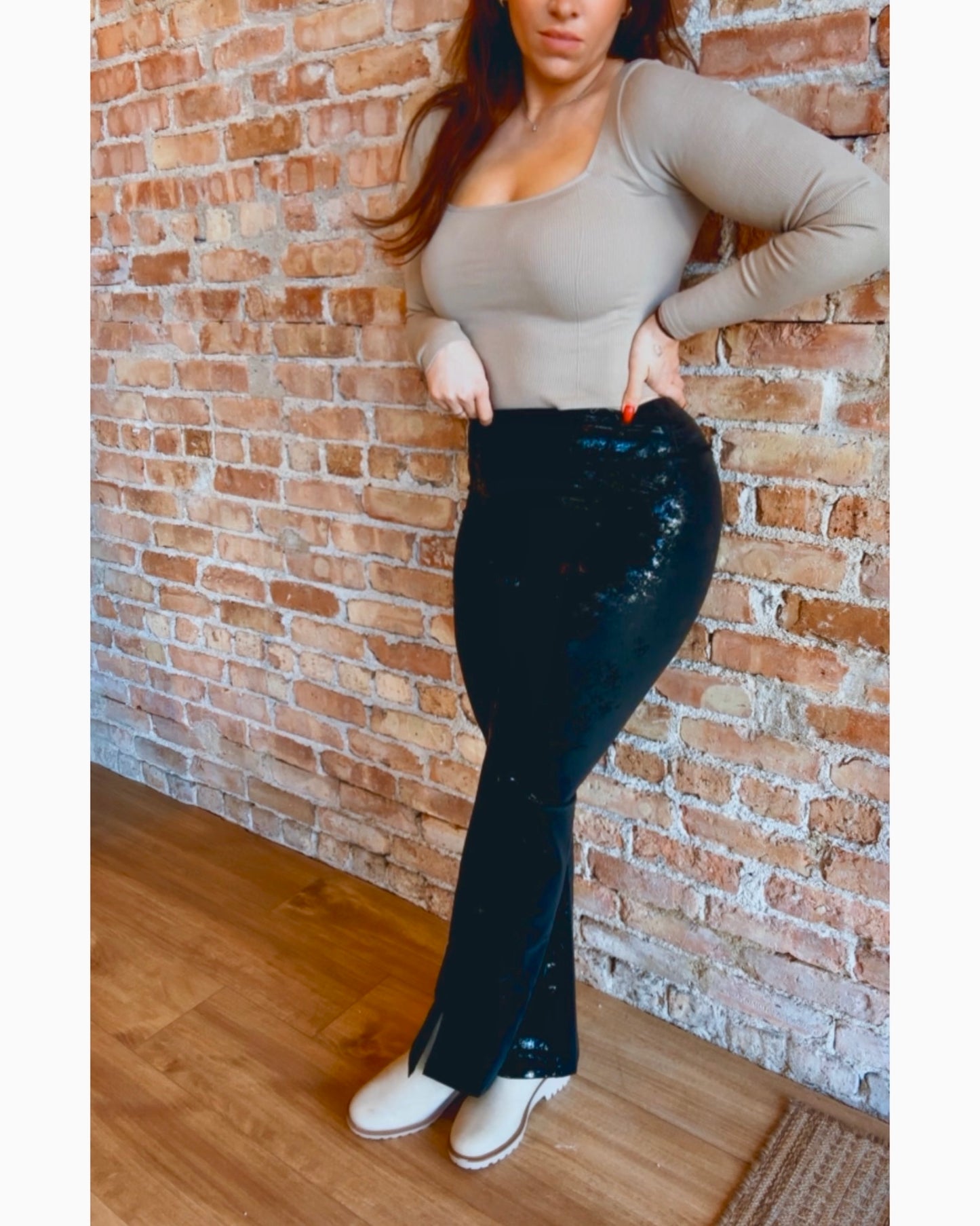 Faux Leather Split Leggings