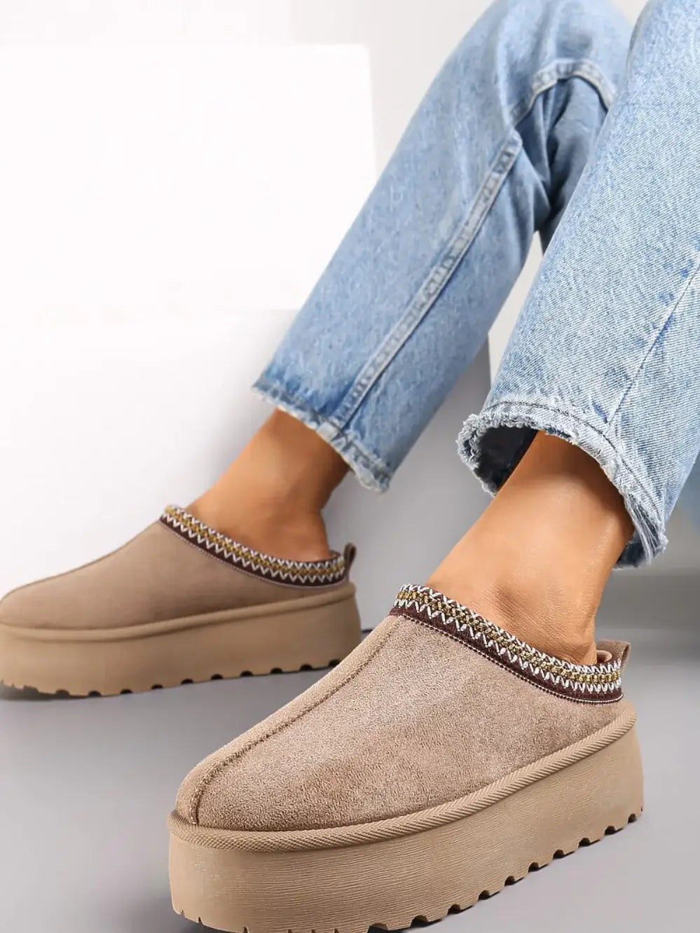 Camel Fluffy Platform Slippers
