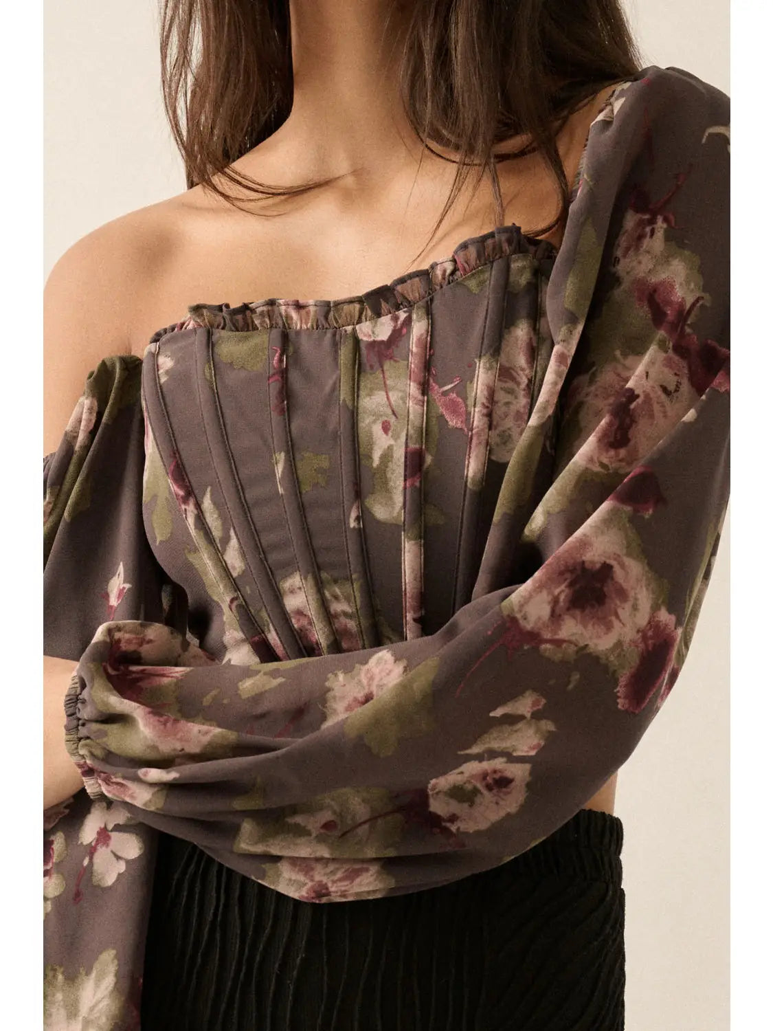 Floral Corset-Bodice Woven Crop Top