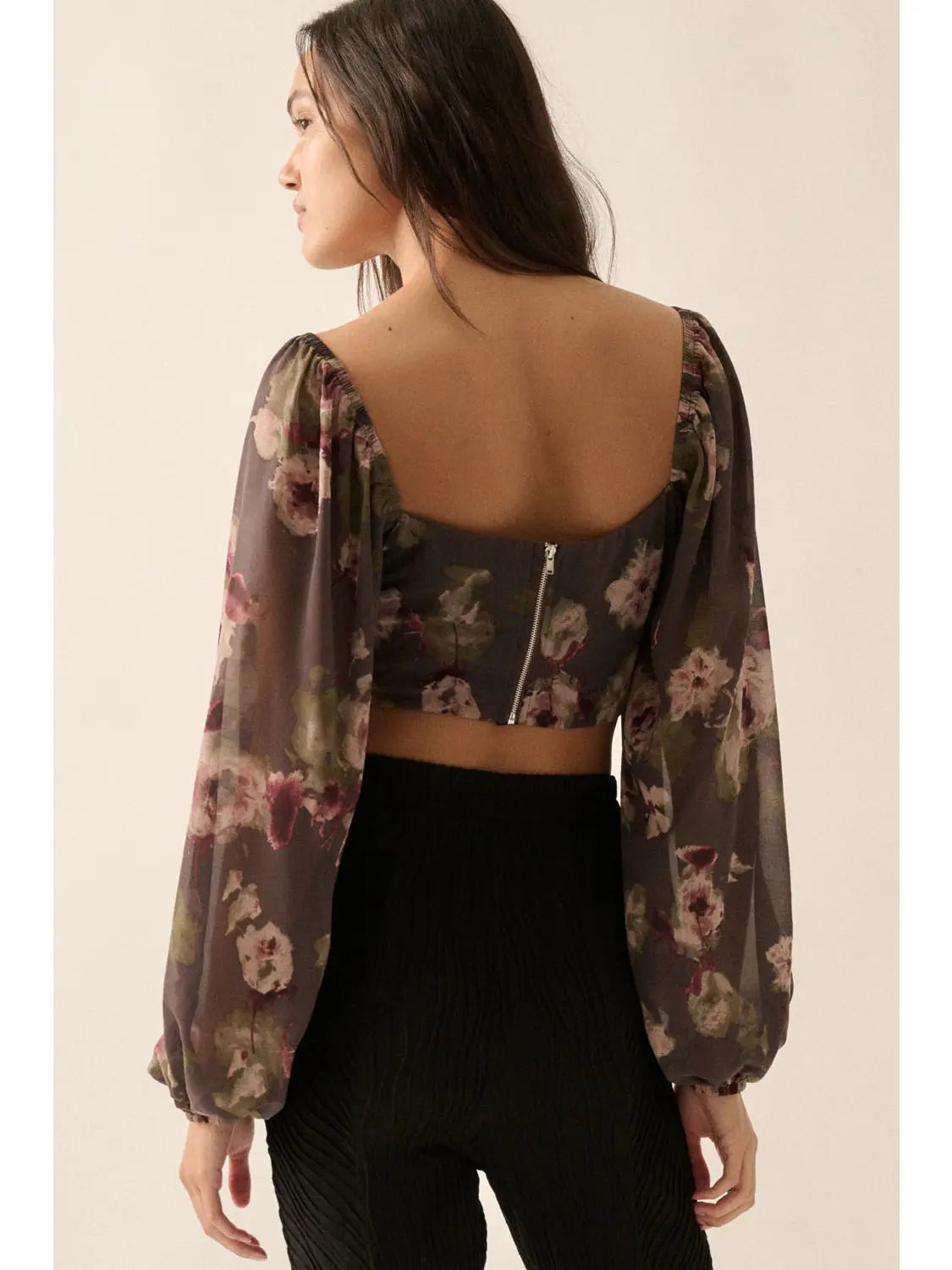 Floral Corset-Bodice Woven Crop Top