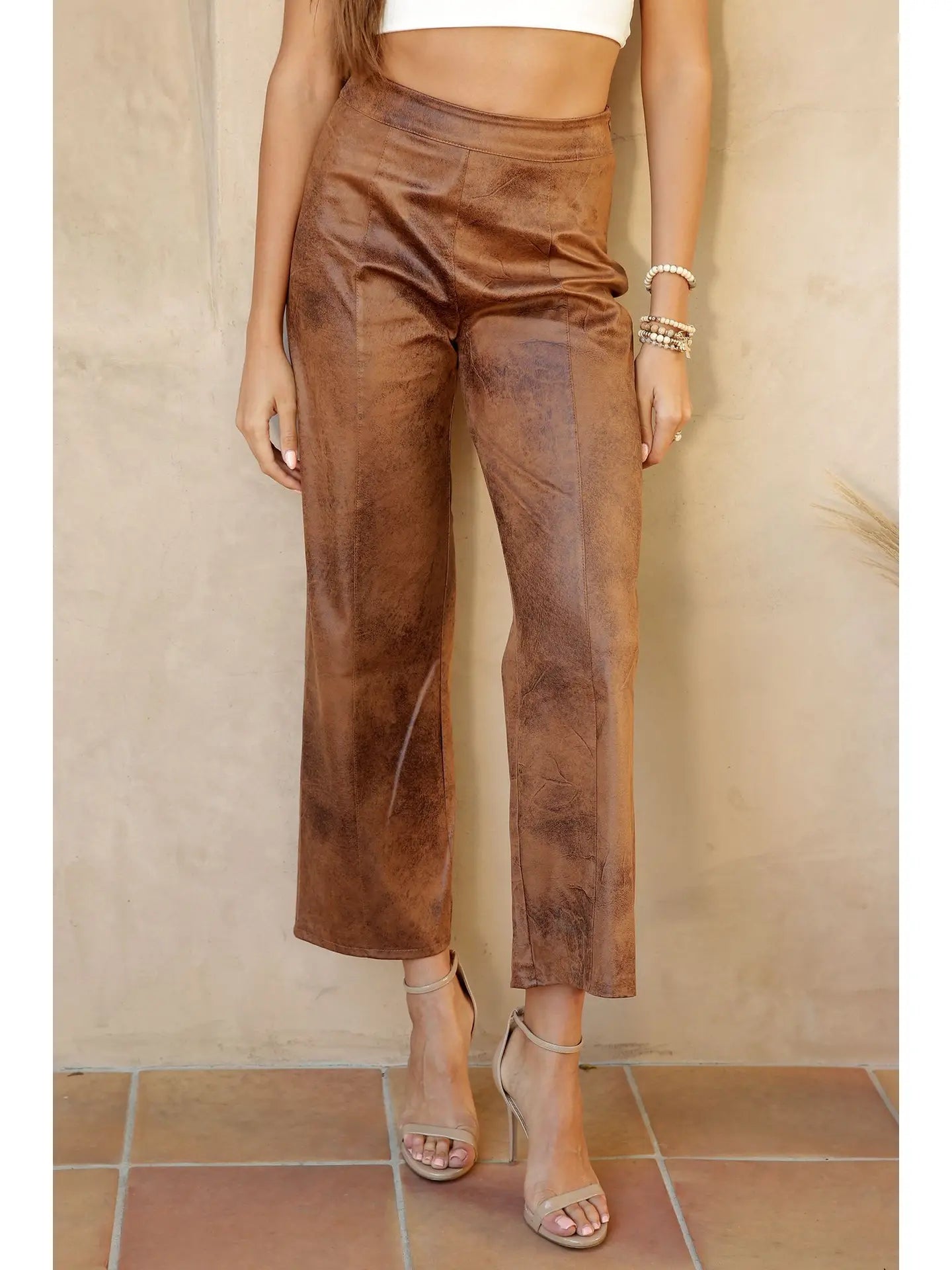 Faux Suede Wide Leg Long Pants