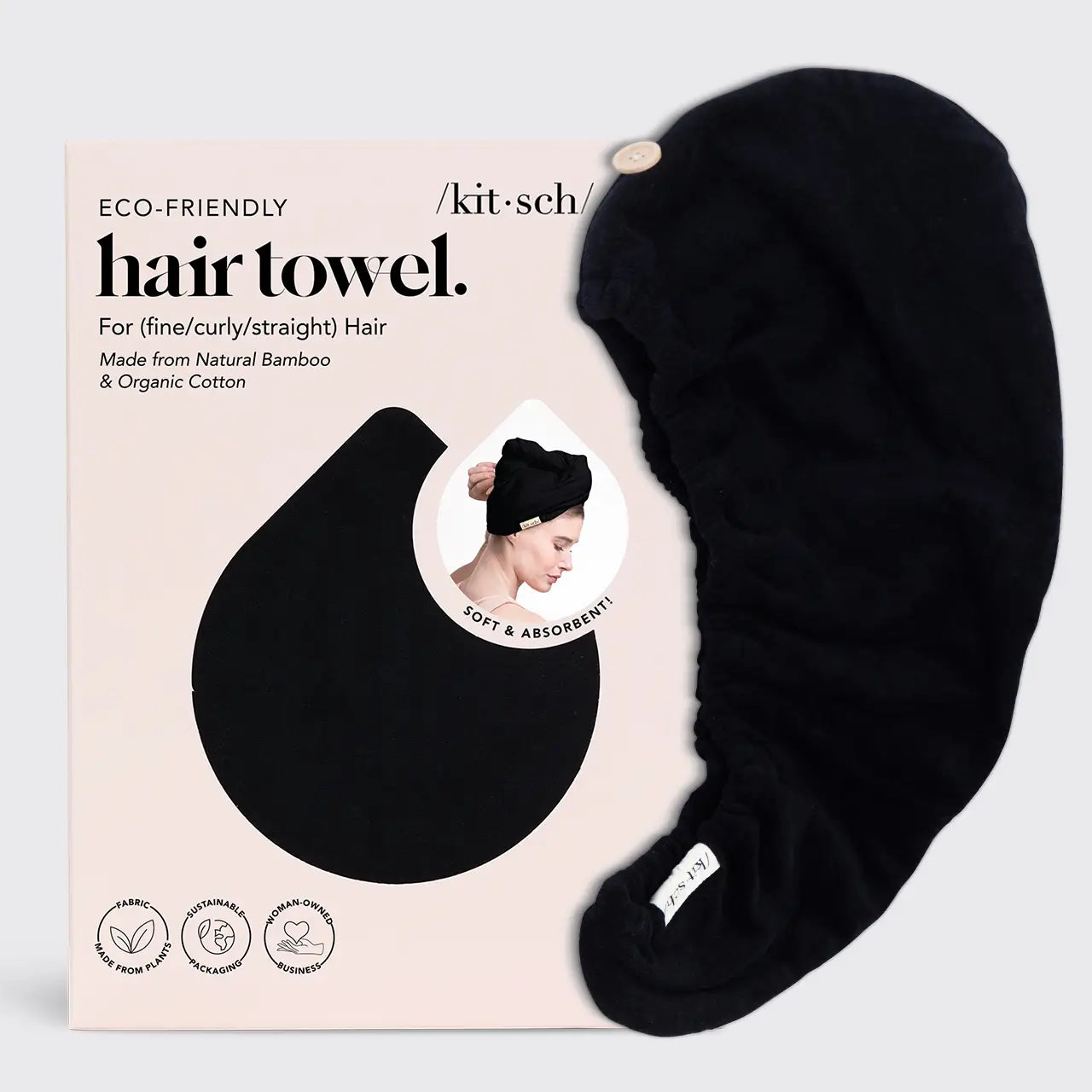 Kitsch-Quick Dry Hair Towel - Eco Black
