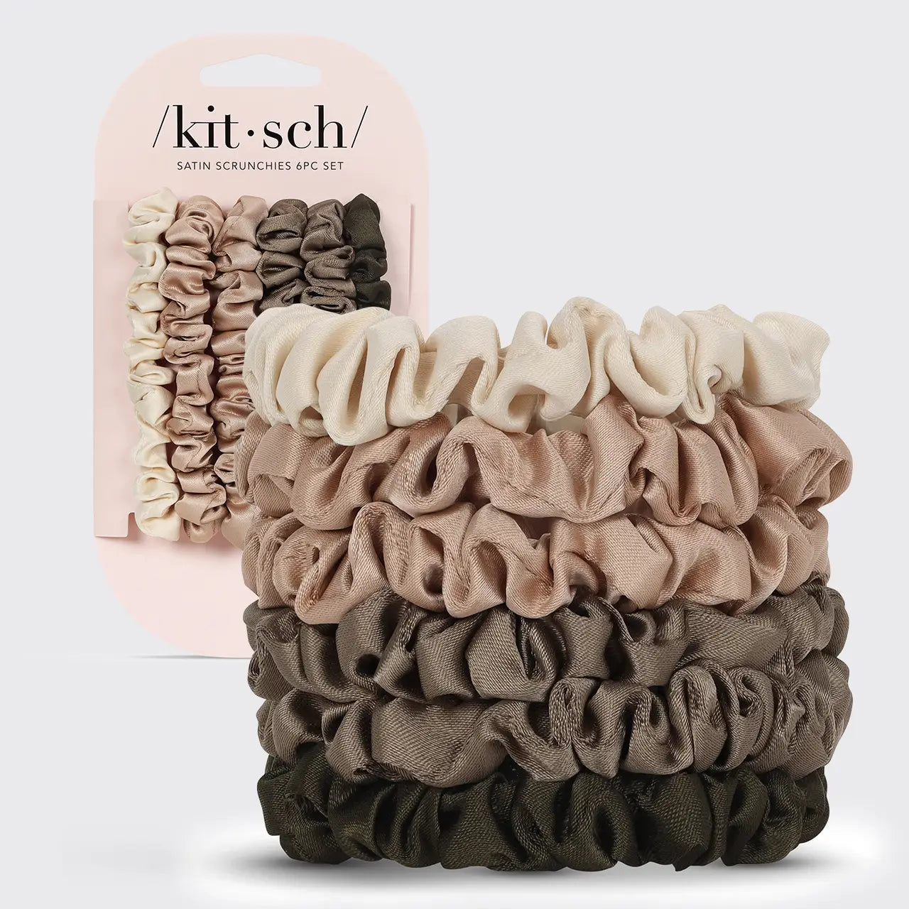 Kitsch- Ultra Petite Satin Scrunchies 6pc - Eucalyptus