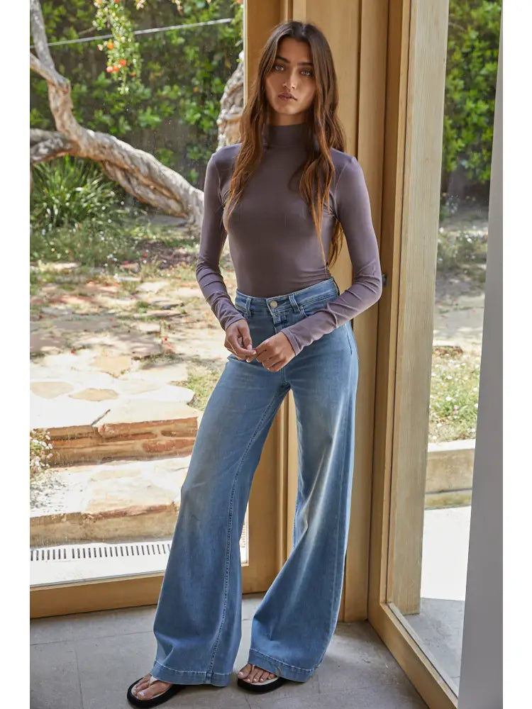 Knit Seamless Mock Neck Long Sleeve Bodysuit