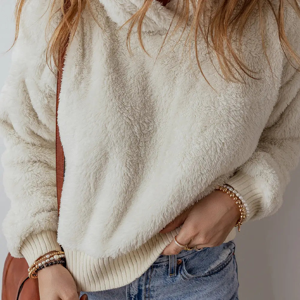 Solid Winter Plush Hoodie