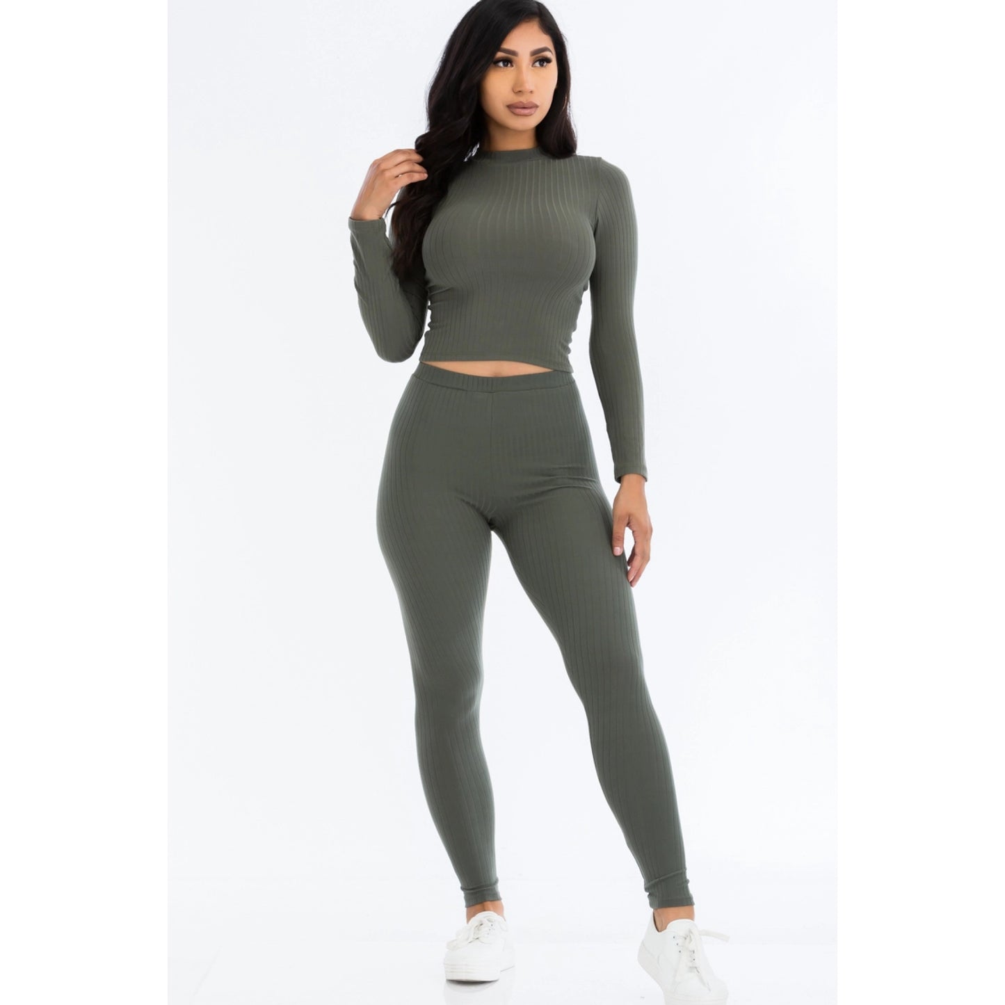 Ribbed Solid Crop Top and Leggings Set