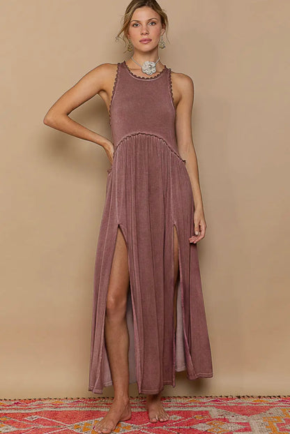 Racerback Slit Knit Maxidress