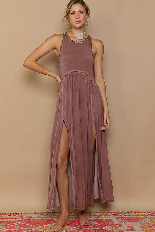 Racerback Slit Knit Maxidress
