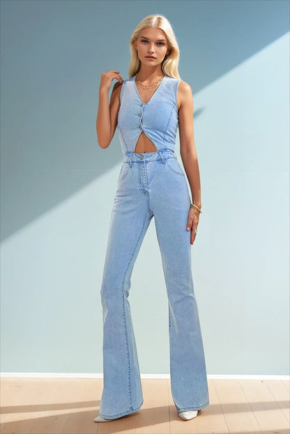 Cut out denim jumpsuit