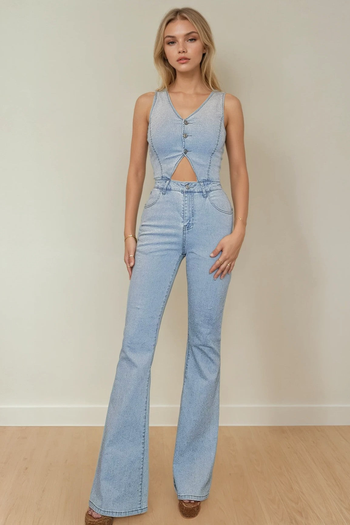 Cut out denim jumpsuit