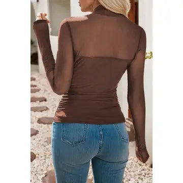Sheer High Neck Long Sleeve