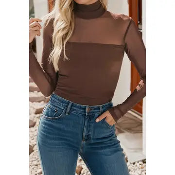 Sheer High Neck Long Sleeve