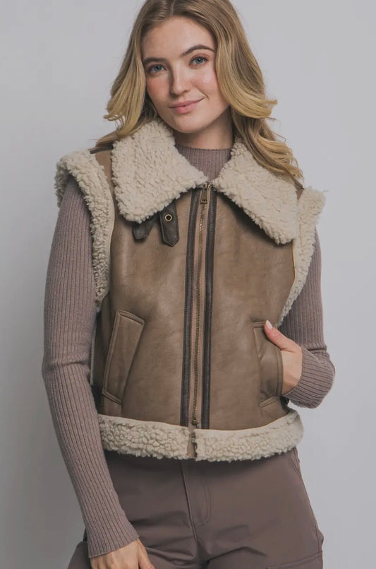 Faux Leather Sherpa Vest