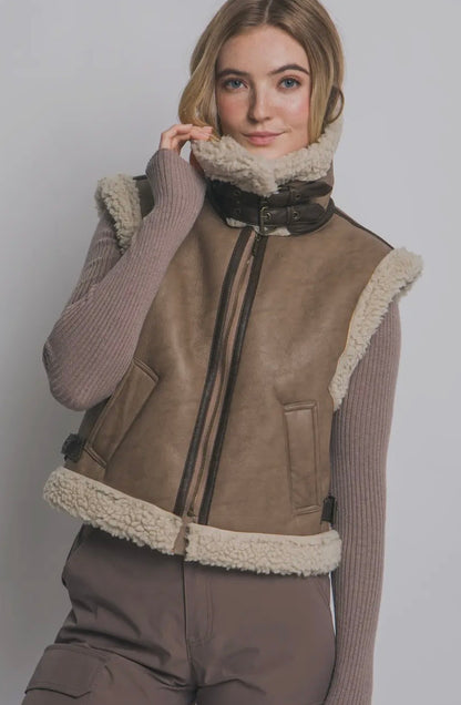 Faux Leather Sherpa Vest
