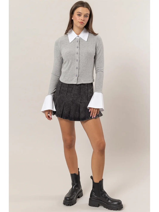 Collared Knit Button Down Top