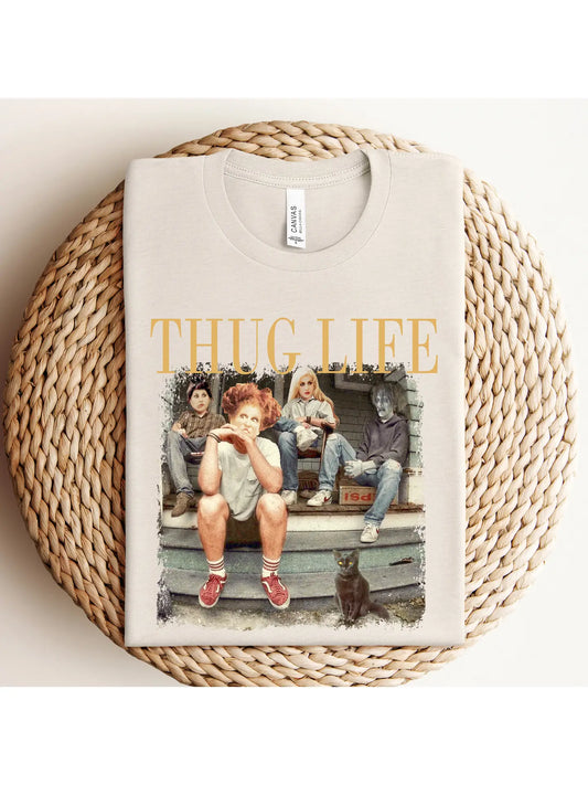 Thug Life Halloween Graphic Tee- Beige