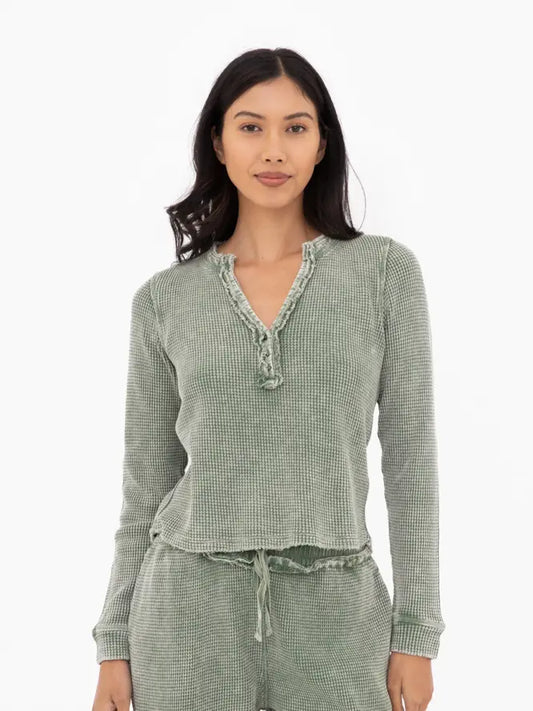 Distressed Mineral-Washed Long Sleeve Top