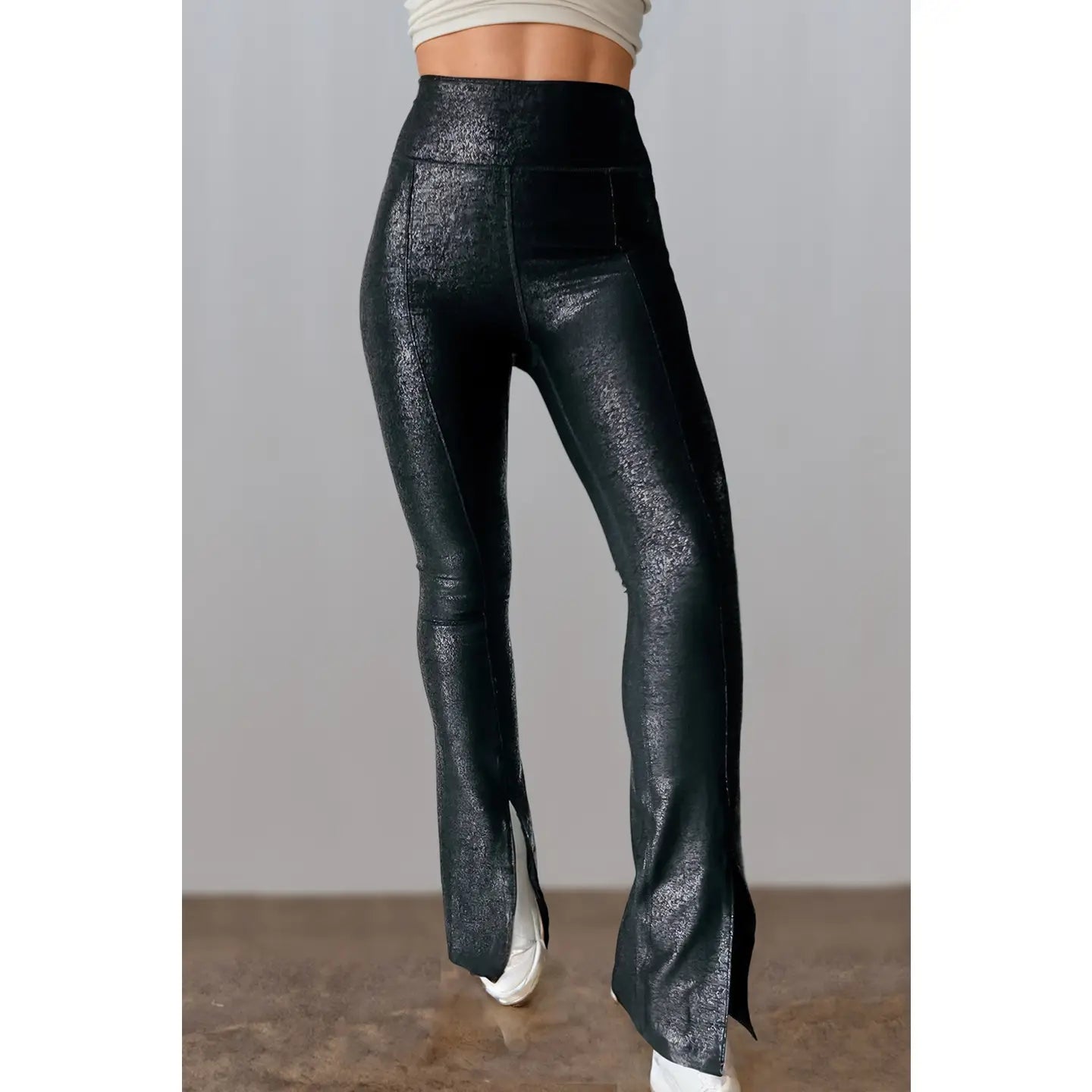 Black Faux Leather Splits Leggings