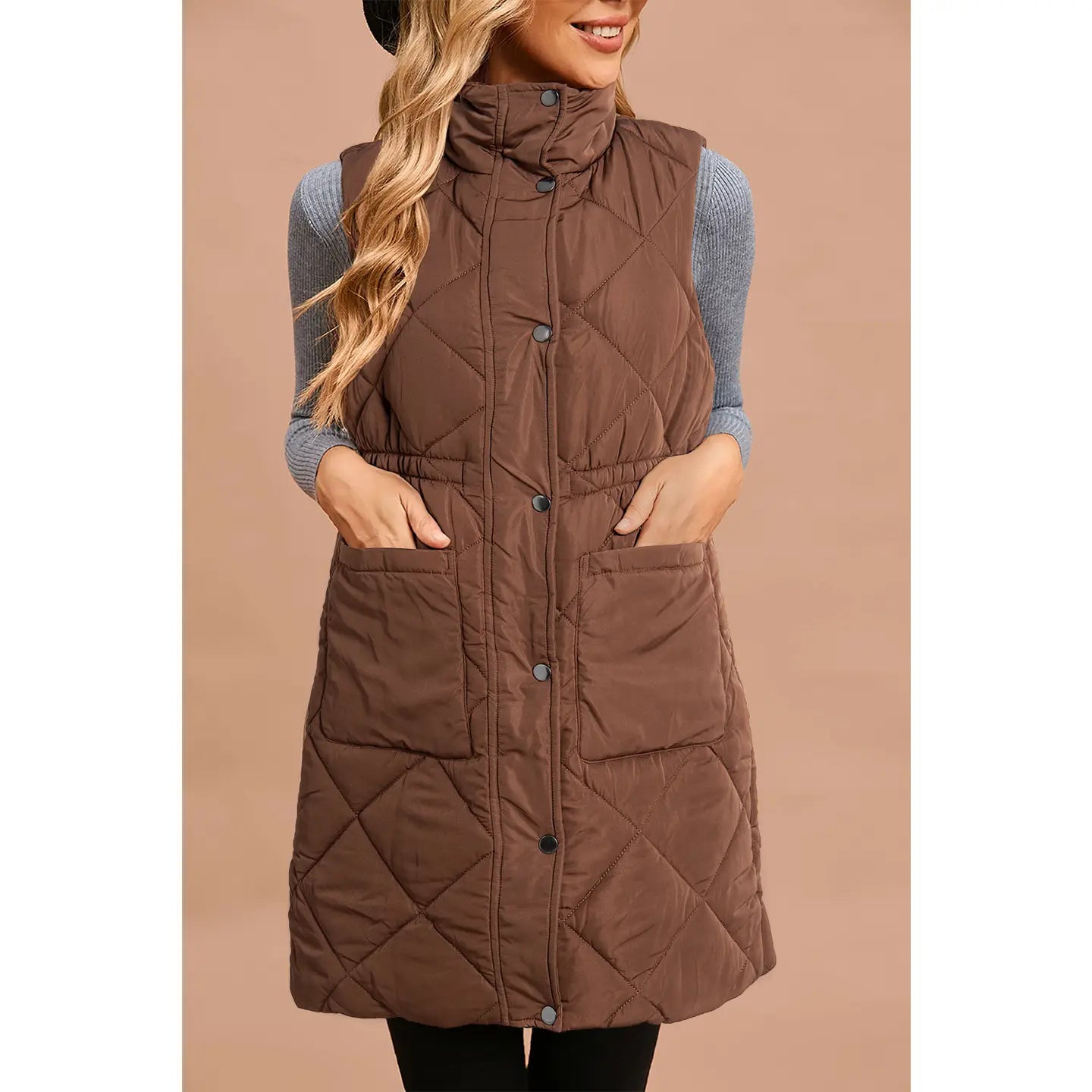 Quilted Stand Collar Puffer Jacket Vest