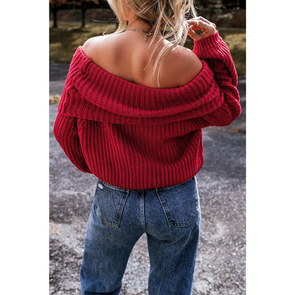 Christmas Red Off the Shoulder Knit Sweater