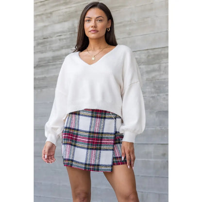 Plaid Mini Skirt with Pin