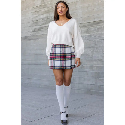 Plaid Mini Skirt with Pin